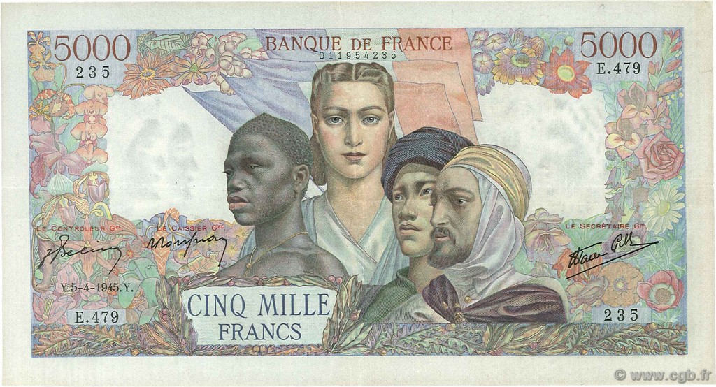 5000 Francs EMPIRE FRANCAIS FRANCIA  1945 F.47.20 q.SPL
