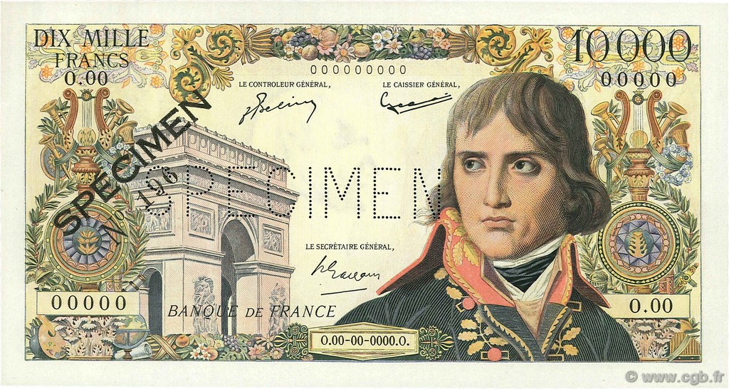10000 Francs BONAPARTE Spécimen FRANCIA  1955 F.51.01Spn AU
