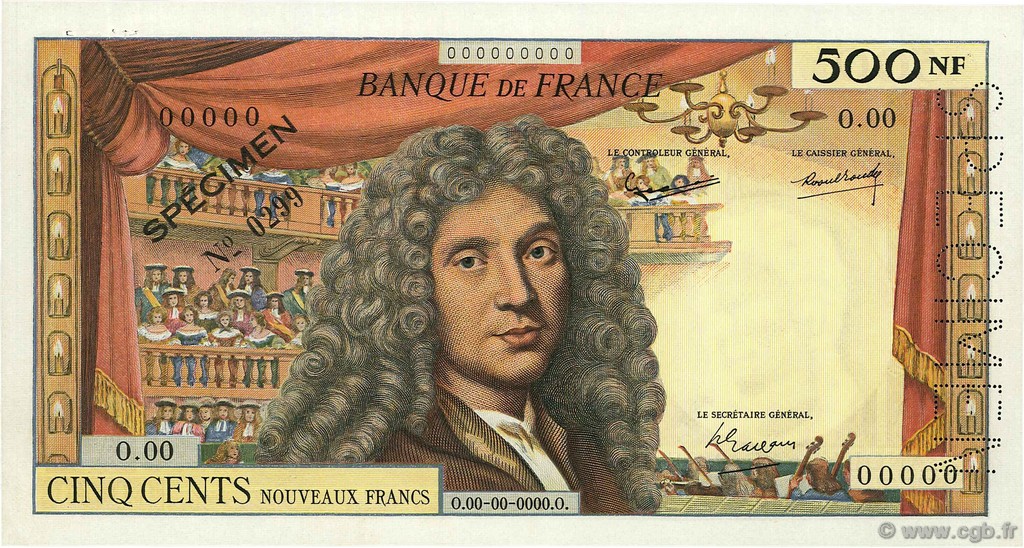 500 Nouveaux Francs MOLIÈRE FRANCE  1959 F.60.01Spn XF