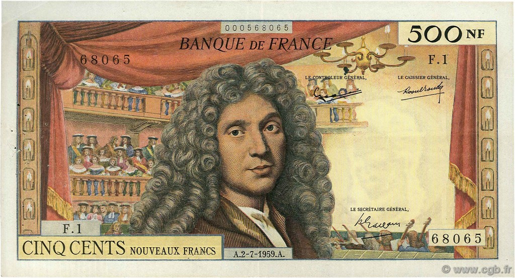 500 Nouveaux Francs MOLIÈRE FRANCIA  1959 F.60.01 MBC