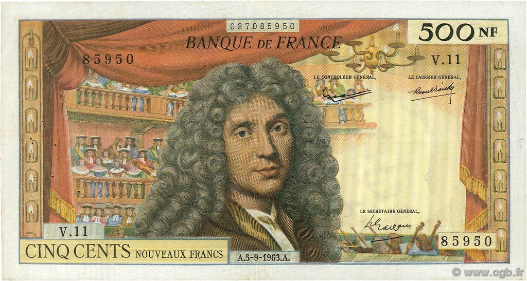 500 Nouveaux Francs MOLIÈRE FRANCE  1963 F.60.05 VF