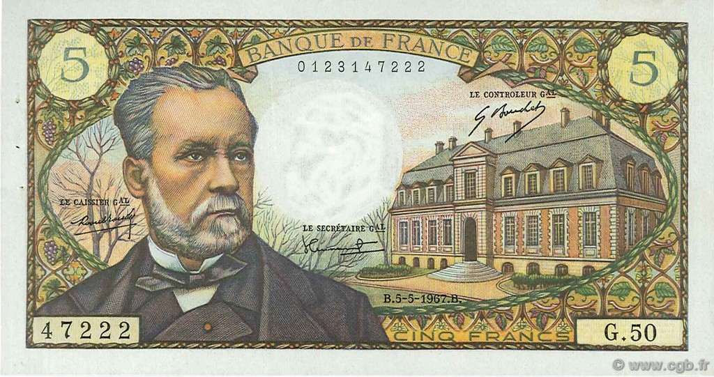 5 Francs PASTEUR FRANCE  1967 F.61.05 XF+