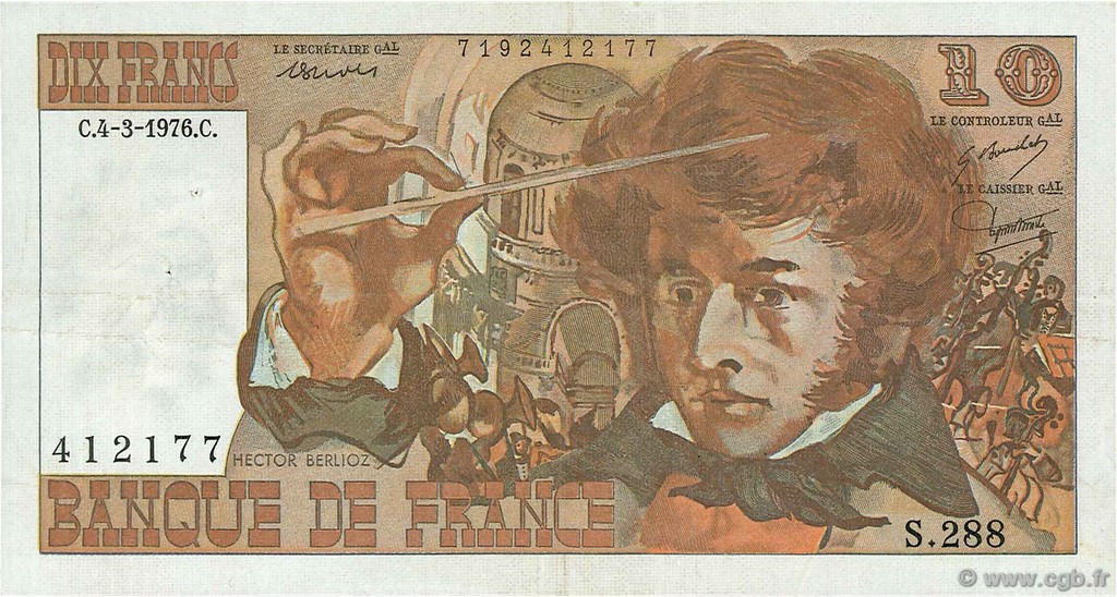 10 Francs BERLIOZ FRANCIA  1976 F.63U.18 MBC+