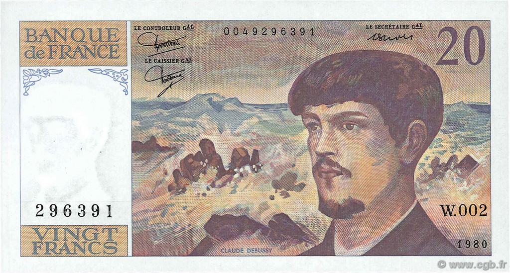 20 Francs DEBUSSY FRANCE  1980 F.66.01W2 UNC