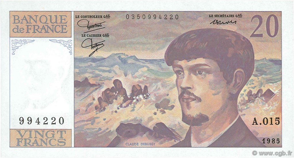 20 Francs DEBUSSY FRANCIA  1985 F.66.06A15 q.FDC