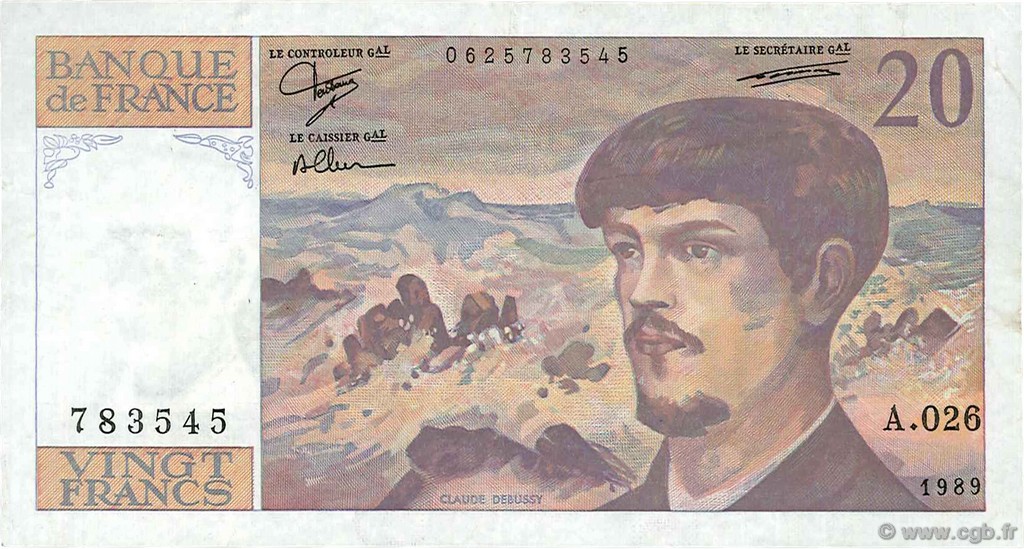 20 Francs DEBUSSY FRANKREICH  1989 F.66.10A26 fVZ