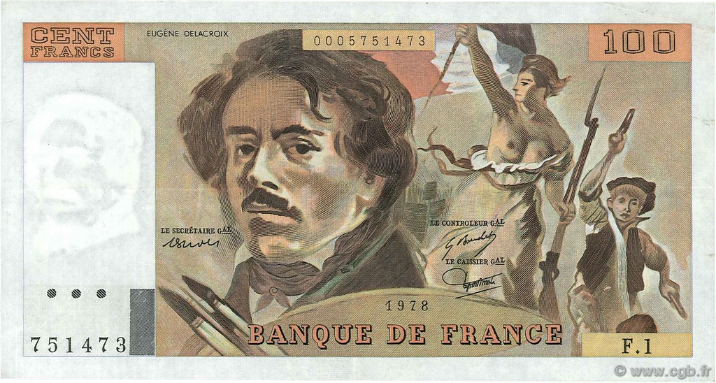 100 Francs DELACROIX FRANKREICH  1978 F.68.01 fVZ