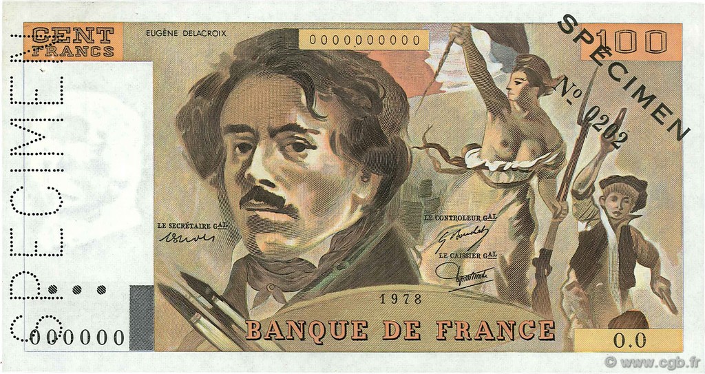 100 Francs DELACROIX FRANCIA  1978 F.69.01Spn EBC+