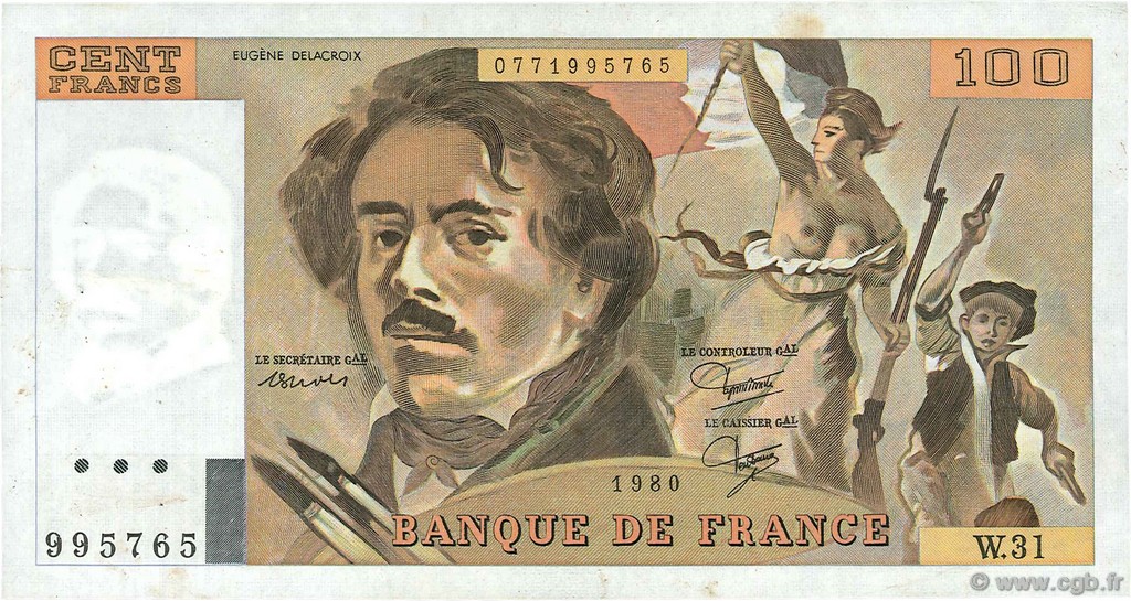 100 Francs DELACROIX modifié FRANCIA  1980 F.69.04a MBC+
