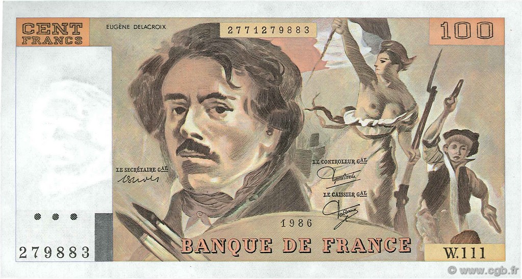 100 Francs DELACROIX modifié FRANCE  1986 F.69.10 SPL