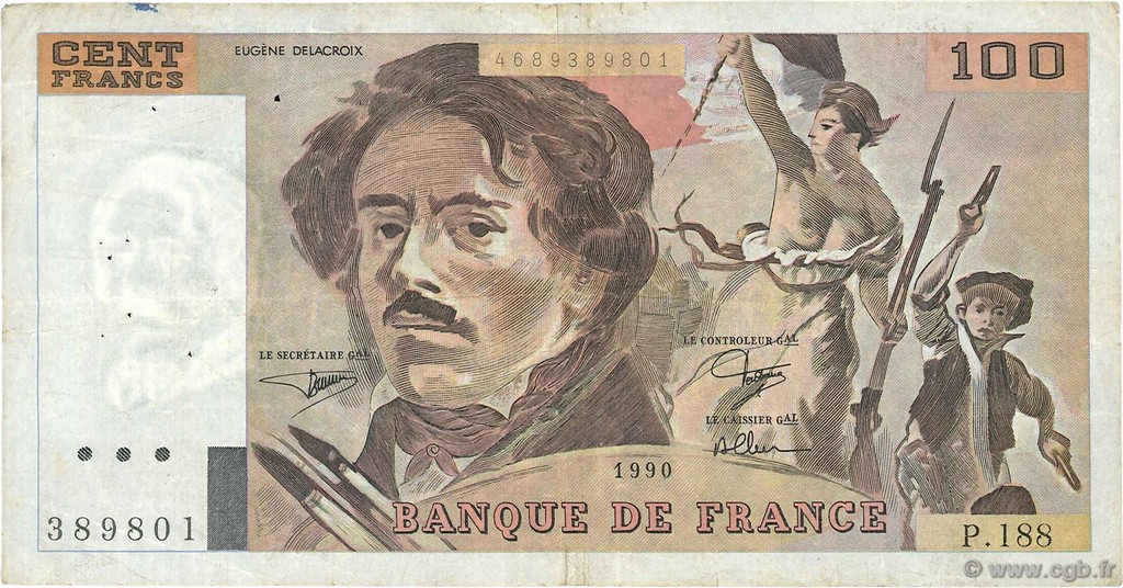 100 Francs DELACROIX imprimé en continu FRANCIA  1990 F.69bis.02e1 MB