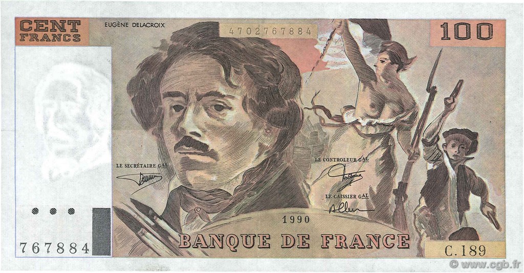 100 Francs DELACROIX imprimé en continu FRANCIA  1990 F.69bis.02e2 EBC+