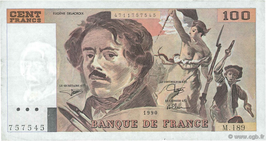 100 Francs DELACROIX imprimé en continu FRANCIA  1990 F.69bis.02e2 BB