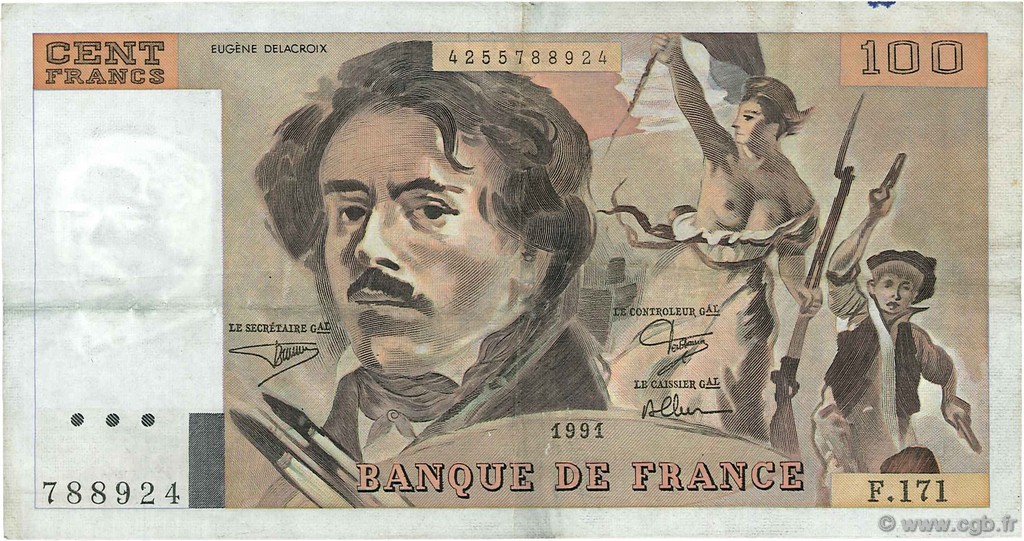 100 Francs DELACROIX imprimé en continu FRANCIA  1991 F.69bis.03a2 BB