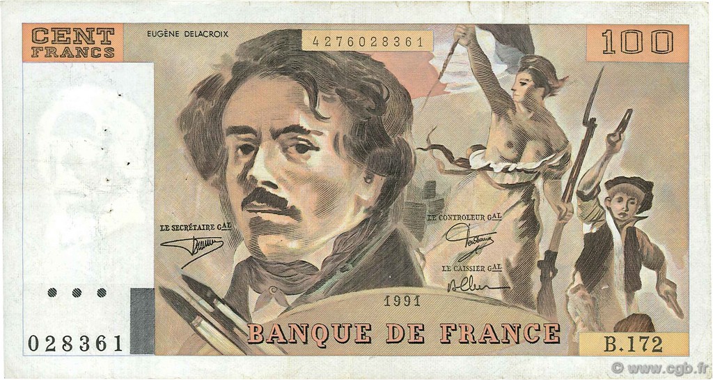 100 Francs DELACROIX imprimé en continu FRANCIA  1991 F.69bis.03a4 BB