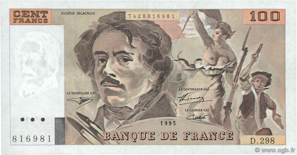 100 Francs DELACROIX 442-1 & 442-2 FRANCIA  1995 F.69ter.02d EBC