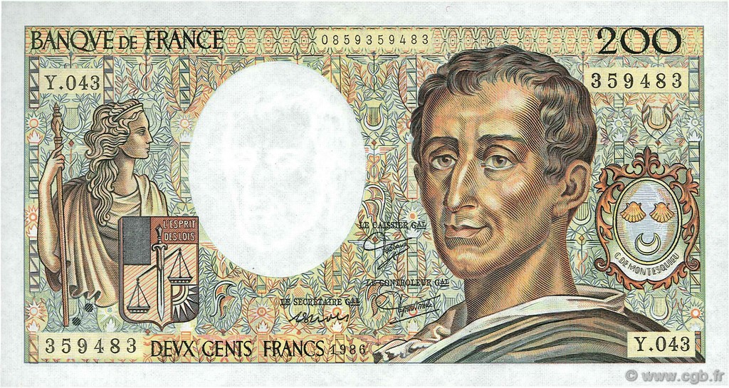 200 Francs MONTESQUIEU FRANKREICH  1986 F.70.06 fST+