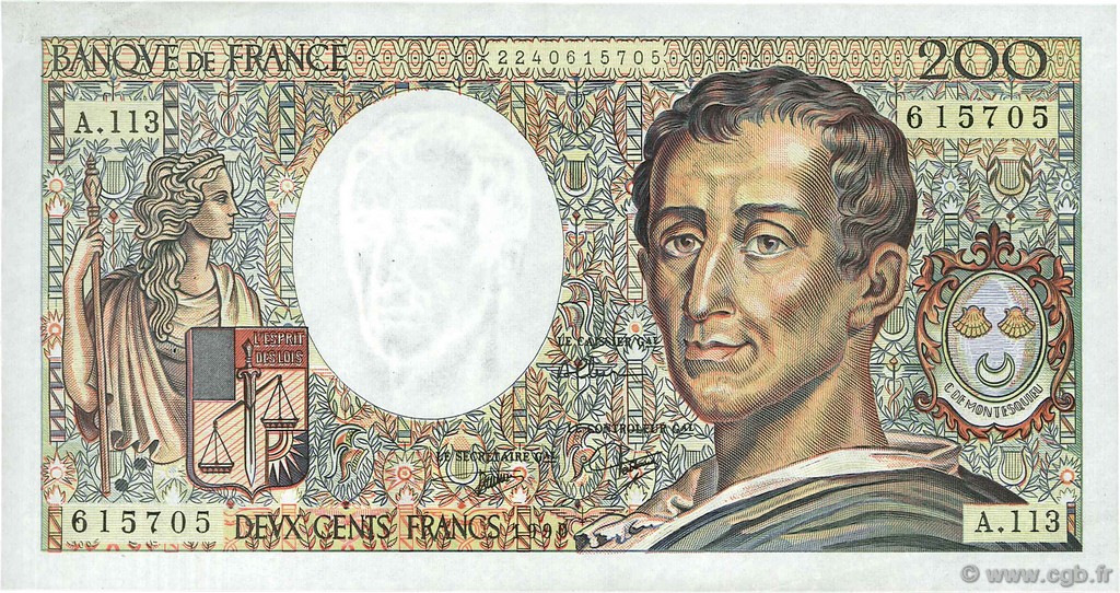 200 Francs MONTESQUIEU FRANCE  1990 F.70.10c VF+