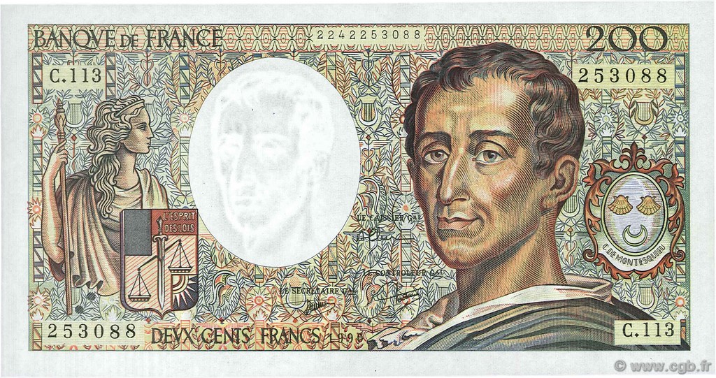 200 Francs MONTESQUIEU FRANCIA  1990 F.70.10c q.FDC
