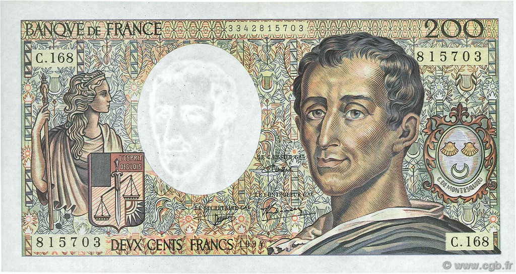 200 Francs MONTESQUIEU Modifié FRANCIA  1994 F.70/2.02 SC