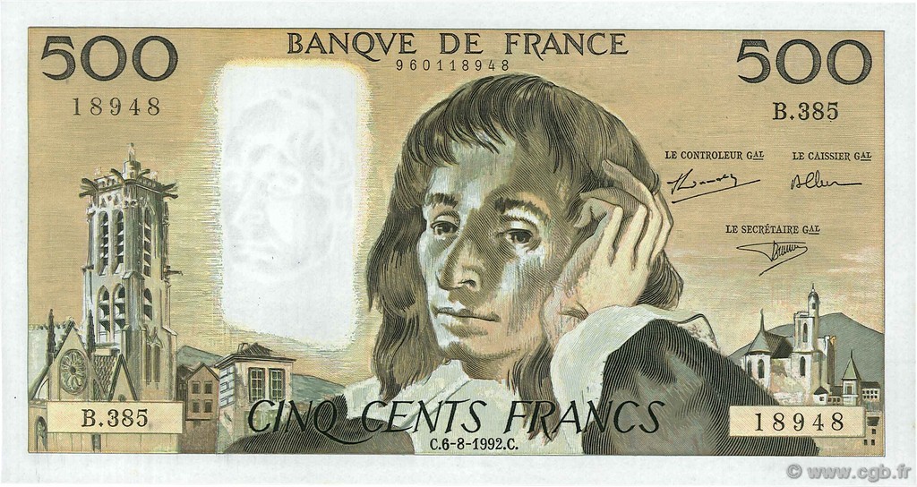 500 Francs PASCAL FRANCIA  1992 F.71.50 FDC