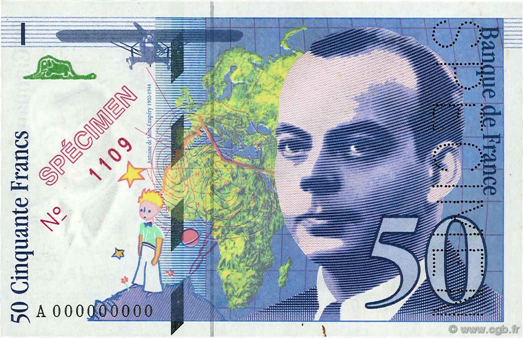 50 Francs SAINT-EXUPÉRY FRANKREICH  1993 F.72.02Spn fST+
