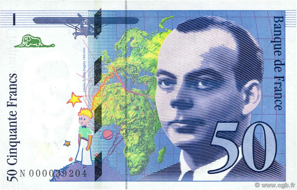 50 Francs SAINT-EXUPÉRY FRANCIA  1992 F.72.01aN q.FDC