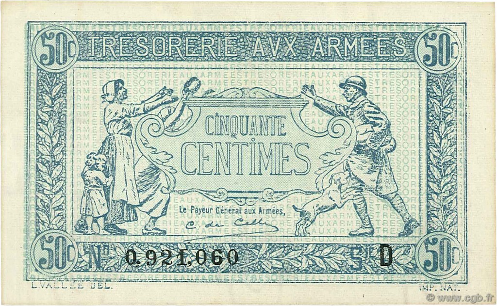 50 Centimes TRÉSORERIE AUX ARMÉES 1917 FRANCIA  1917 VF.01.04 AU