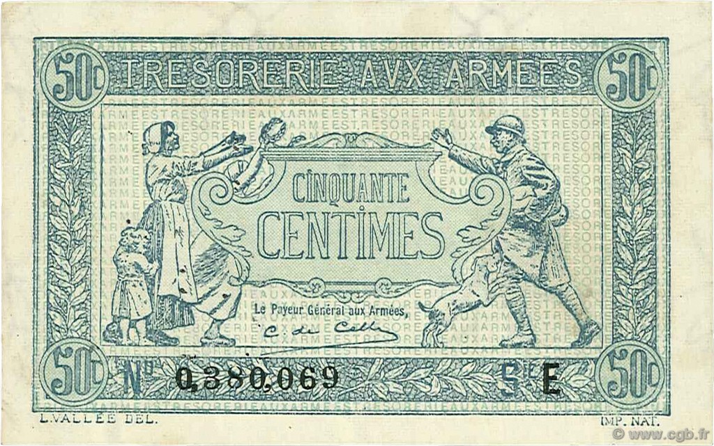 50 Centimes TRÉSORERIE AUX ARMÉES 1917 FRANCIA  1917 VF.01.05 EBC+