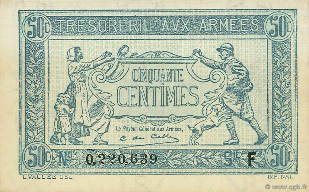 50 Centimes TRÉSORERIE AUX ARMÉES 1917 FRANCIA  1917 VF.01.06 q.FDC