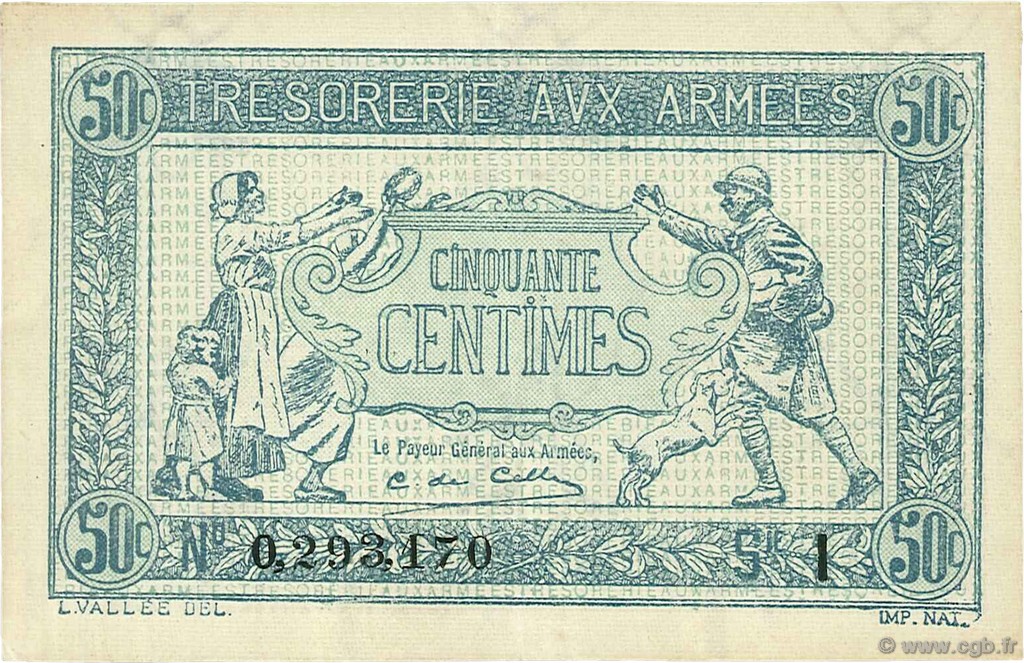 50 Centimes TRÉSORERIE AUX ARMÉES 1917 FRANCIA  1917 VF.01.09 SPL+