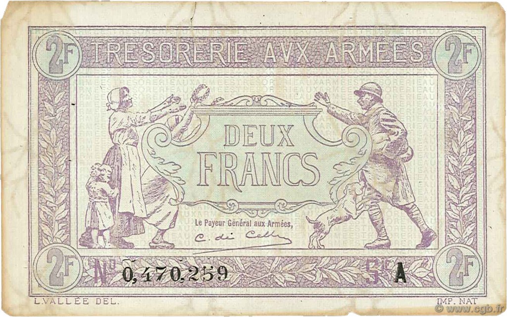 2 Francs TRÉSORERIE AUX ARMÉES FRANCE  1917 VF.05.01 TTB+