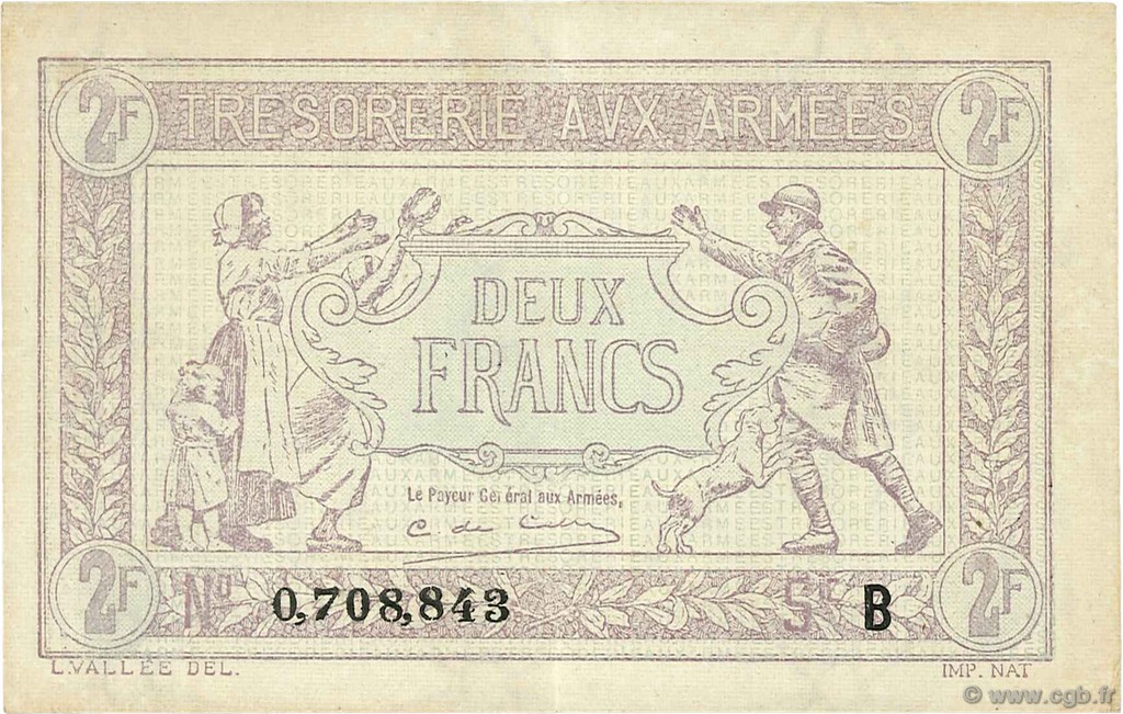 2 Francs TRÉSORERIE AUX ARMÉES FRANKREICH  1917 VF.05.02 VZ