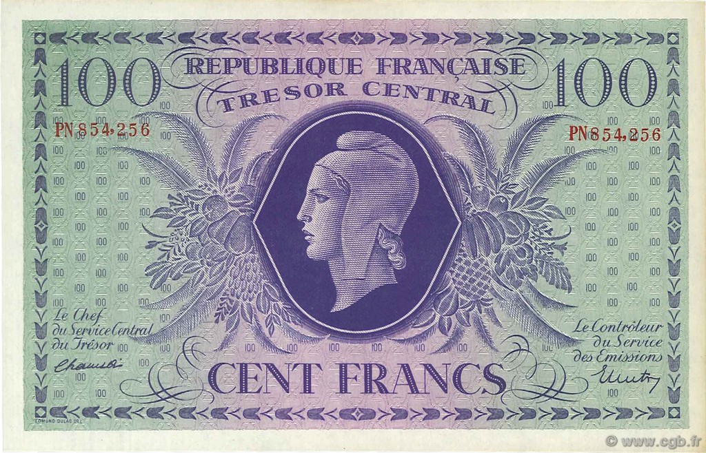 100 Francs FRANCE  1943 VF.06.01g AU