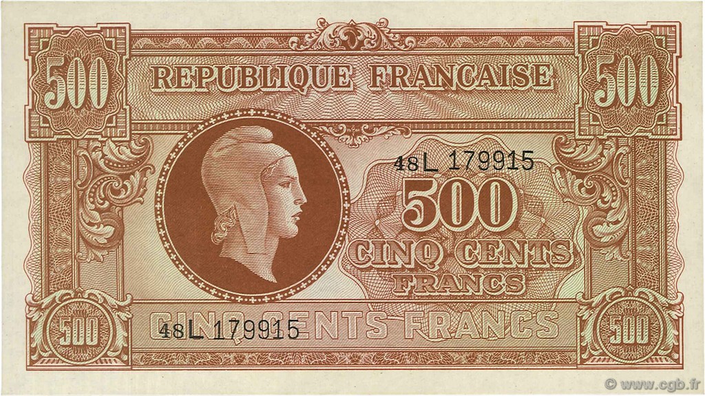 500 Francs MARIANNE FRANCIA  1945 VF.11.01 SC+