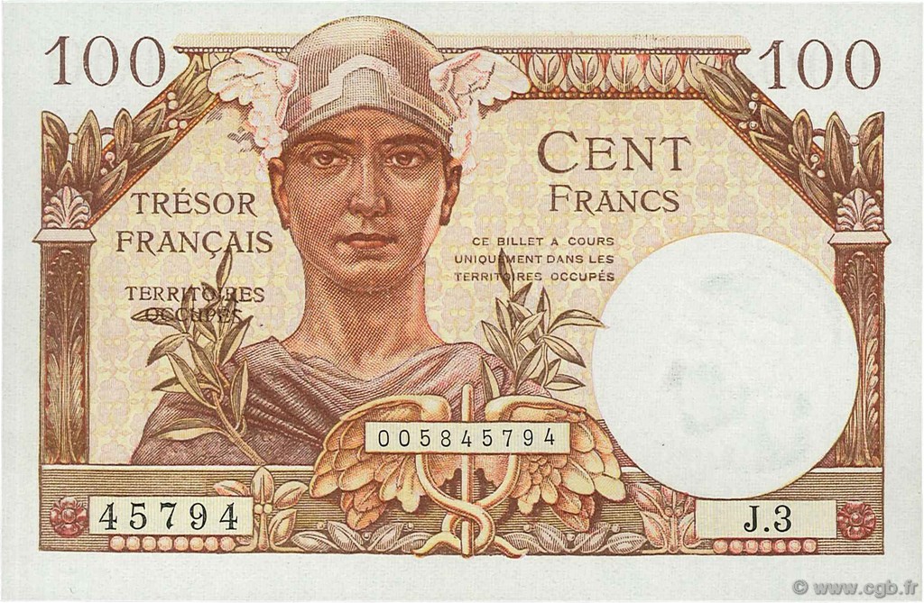 100 Francs TRÉSOR FRANÇAIS FRANKREICH  1947 VF.32.03 ST
