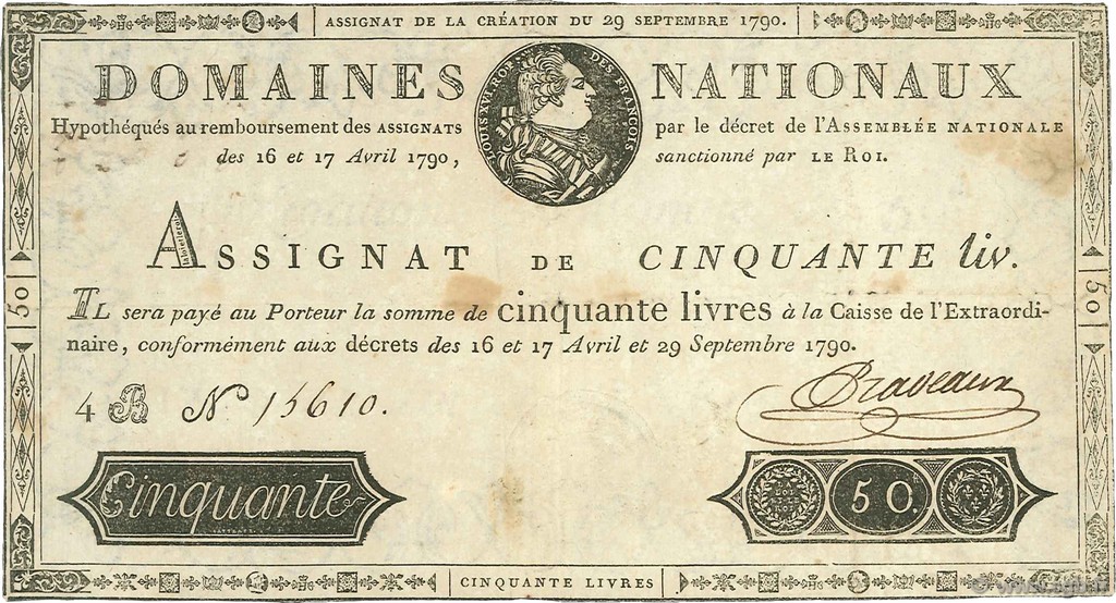 50 Livres FRANCE  1790 Ass.04a VF-