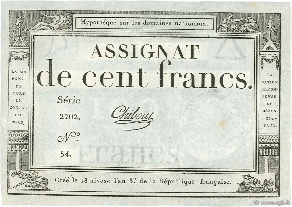 100 Francs FRANCIA  1795 Ass.48a FDC