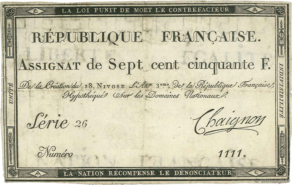 750 Francs FRANCIA  1795 Ass.49a BC