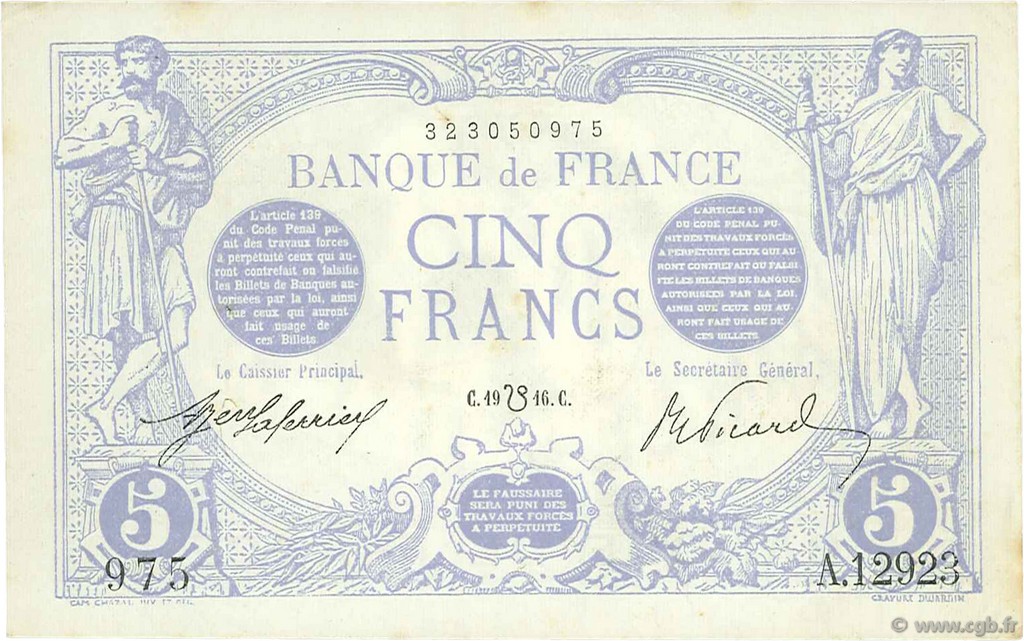 5 Francs BLEU lion inversé FRANCIA  1917 F.02bis.04 SPL
