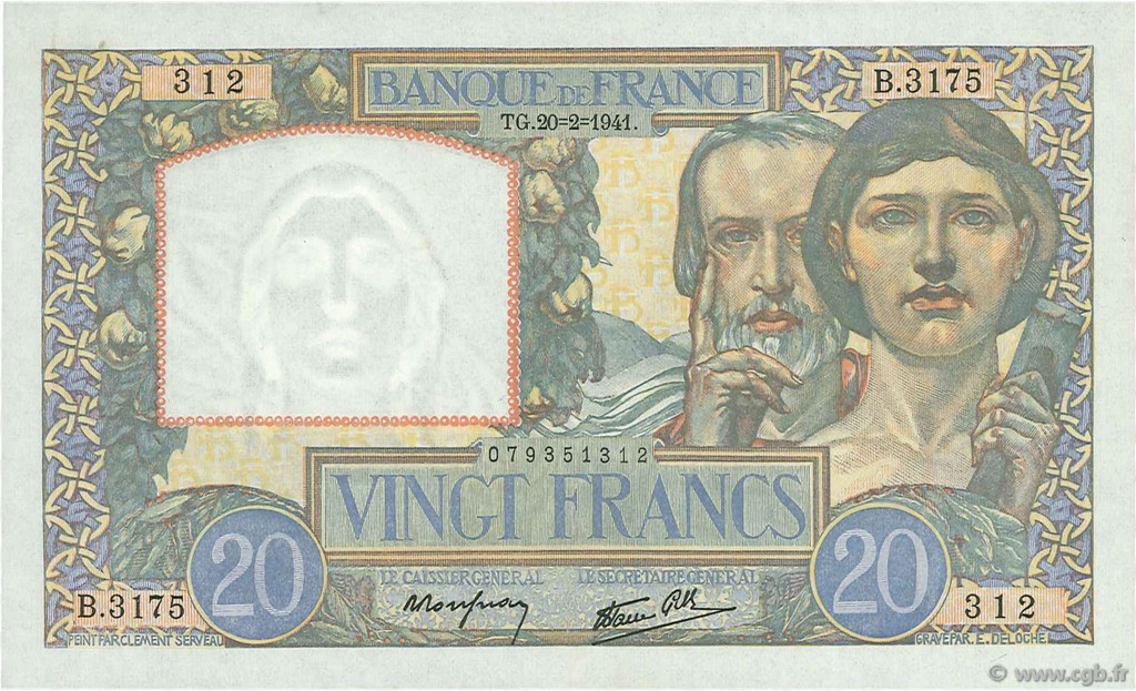 20 Francs TRAVAIL ET SCIENCE FRANCIA  1941 F.12.12 SC