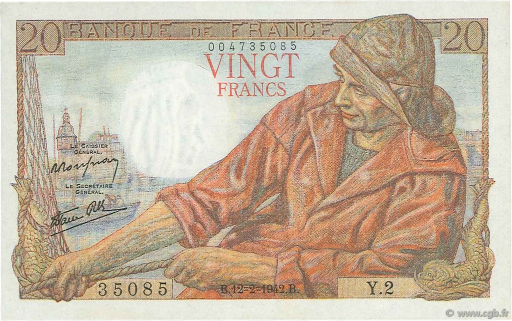 20 Francs PÊCHEUR FRANCE  1942 F.13.01 AU
