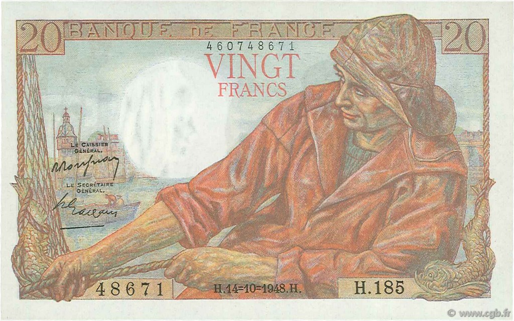 20 Francs PÊCHEUR FRANCE  1948 F.13.13 AU+
