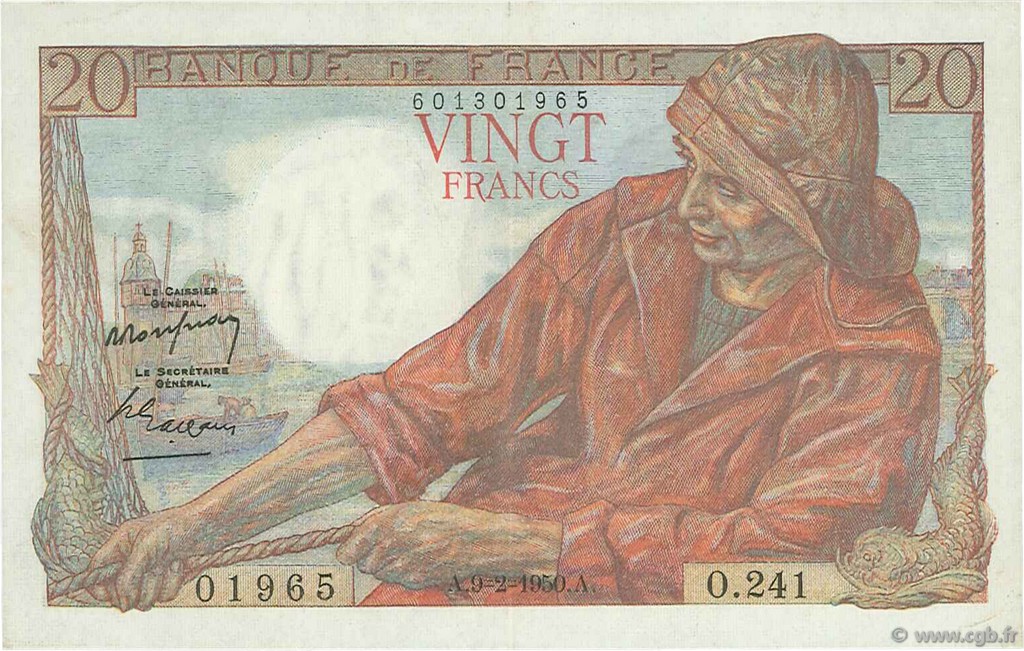 20 Francs PÊCHEUR FRANCIA  1950 F.13.17 SPL+