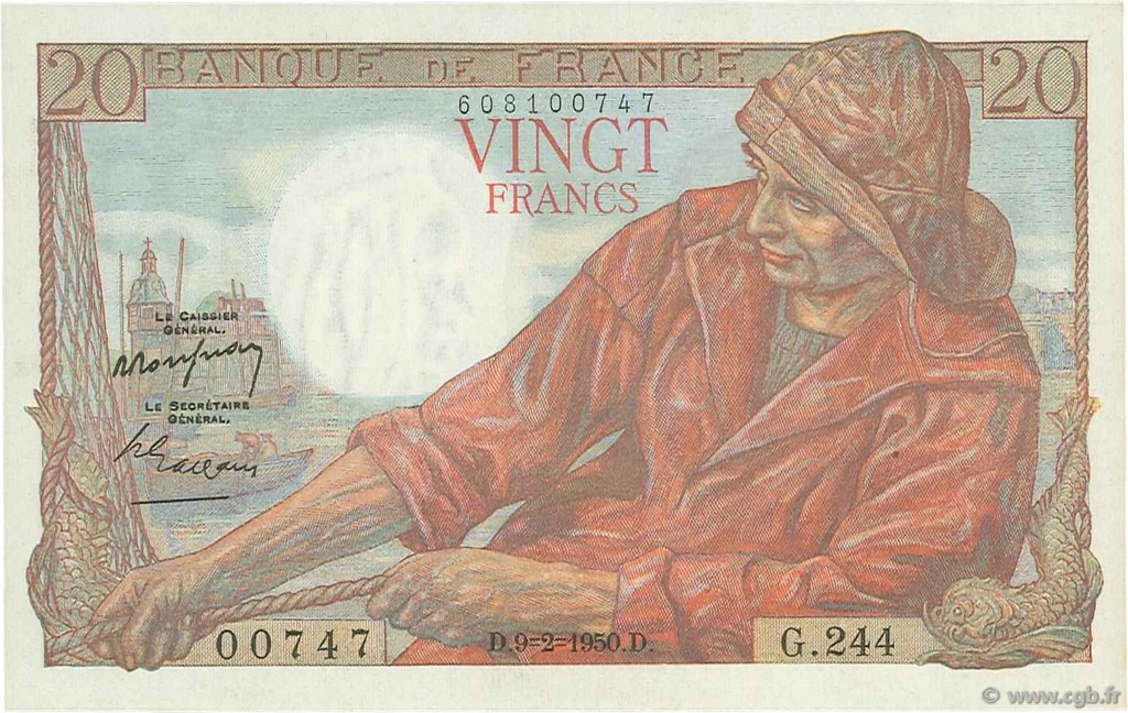 20 Francs PÊCHEUR FRANCIA  1950 F.13.17 q.FDC