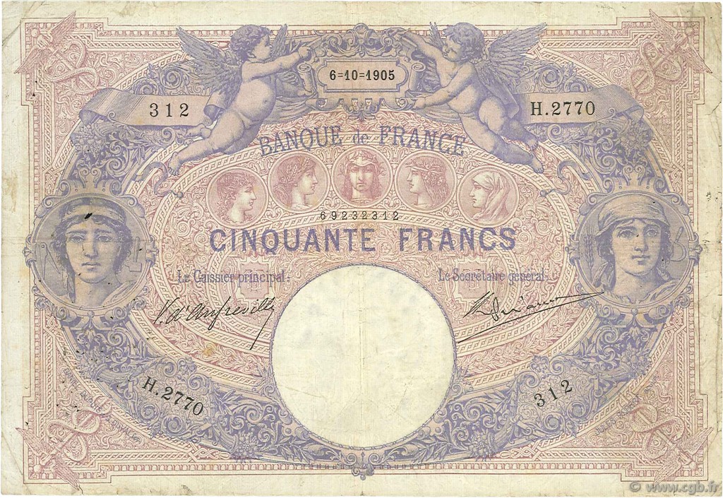 50 Francs BLEU ET ROSE FRANKREICH  1905 F.14.17 S
