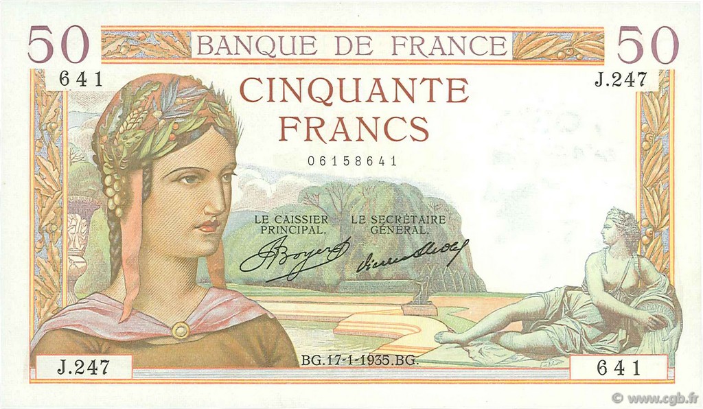 50 Francs CÉRÈS FRANCE  1935 F.17.03 SUP+