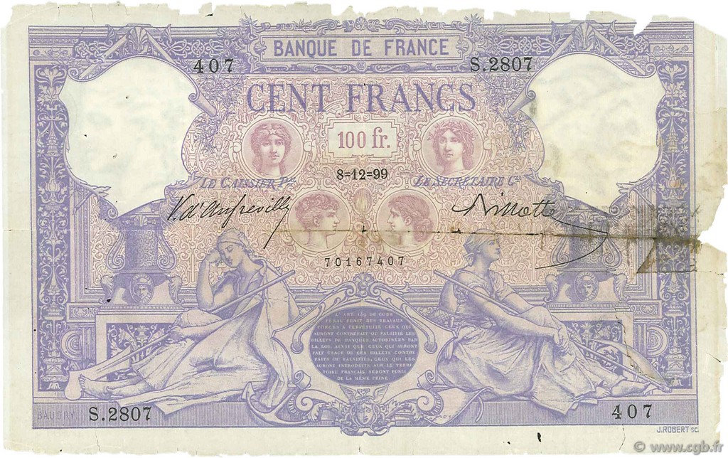 100 Francs BLEU ET ROSE FRANKREICH  1899 F.21.12 GE