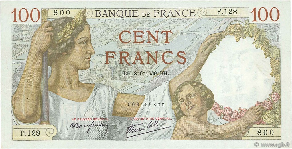 100 Francs SULLY FRANKREICH  1939 F.26.02 VZ