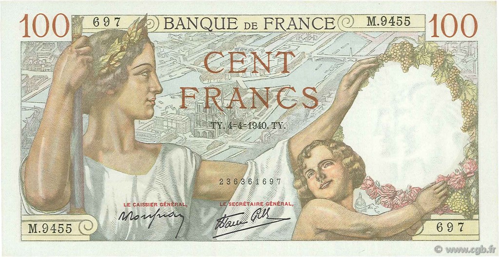 100 Francs SULLY FRANCIA  1940 F.26.26 FDC